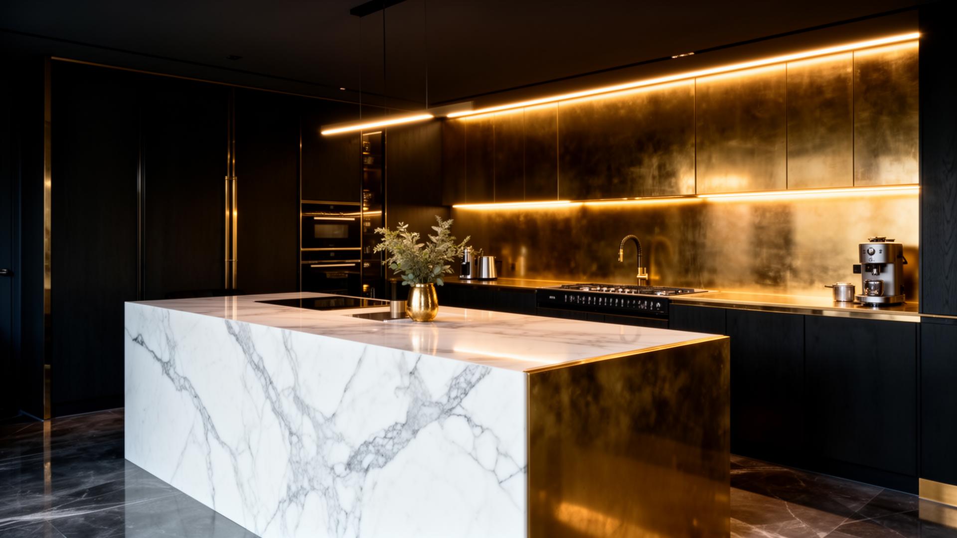 Metallic epoxy floor luxury kitchen